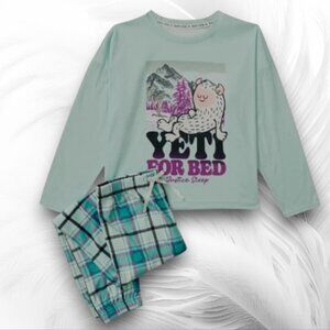 Justice Girls Mint Yeti Pajamas Sleep Set Sleepwear Size S ( 7 - 8 )
